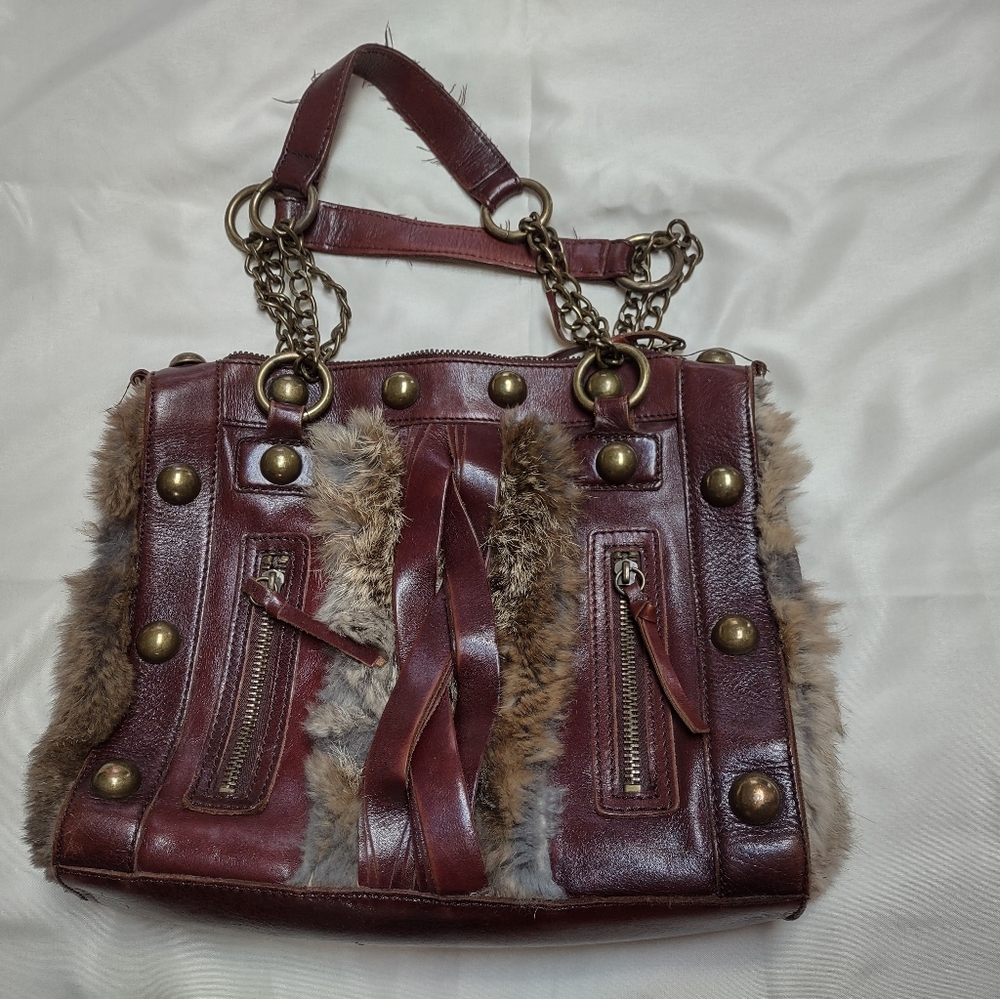 Vintage leather and fur handbag